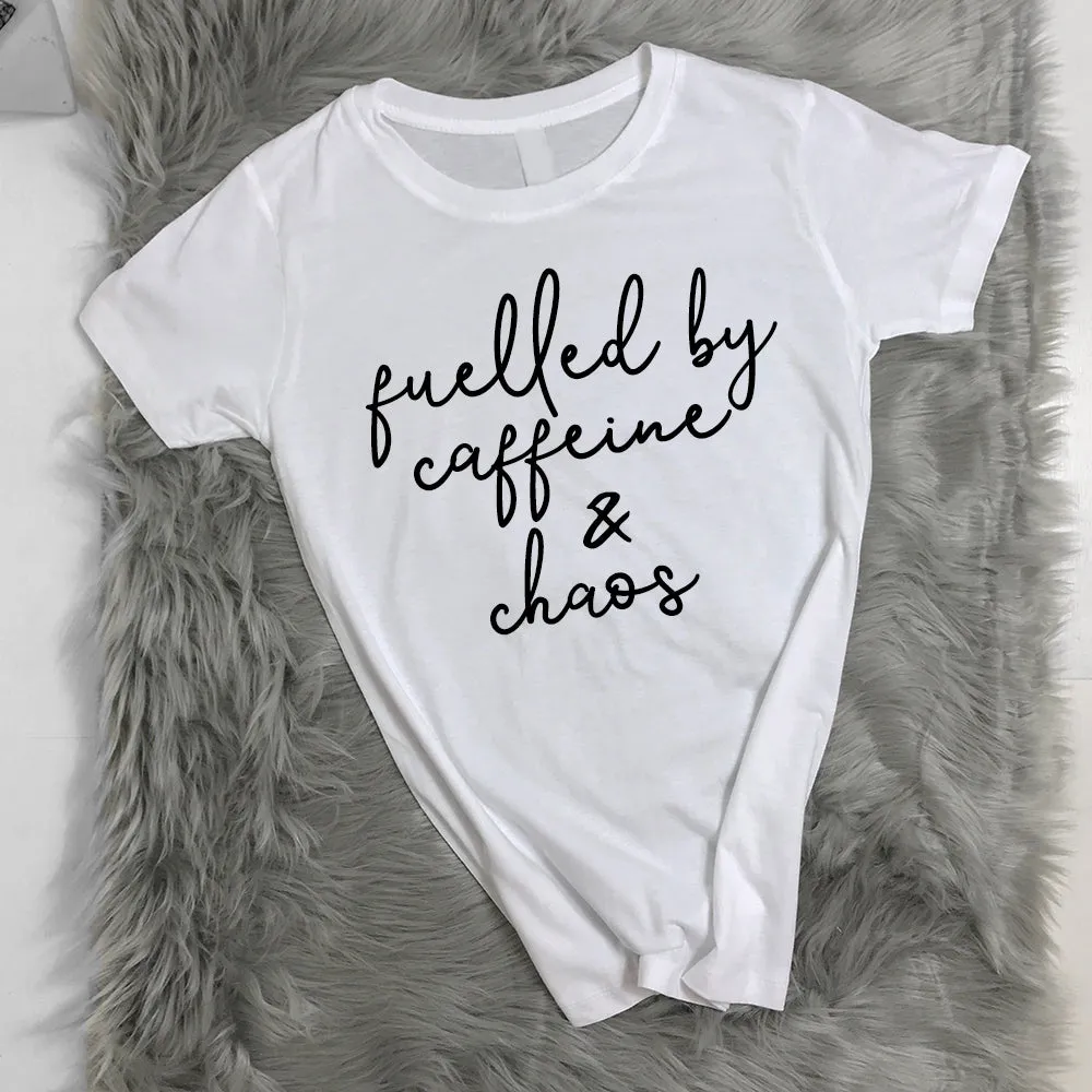 Fuelled by Caffeine & Chaos Tee (MRK X) mum blouses clearance