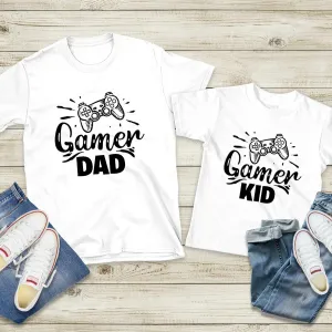 Gamer Dad & Gamer Kid Matching White T-Shirts daddy outfits clearance