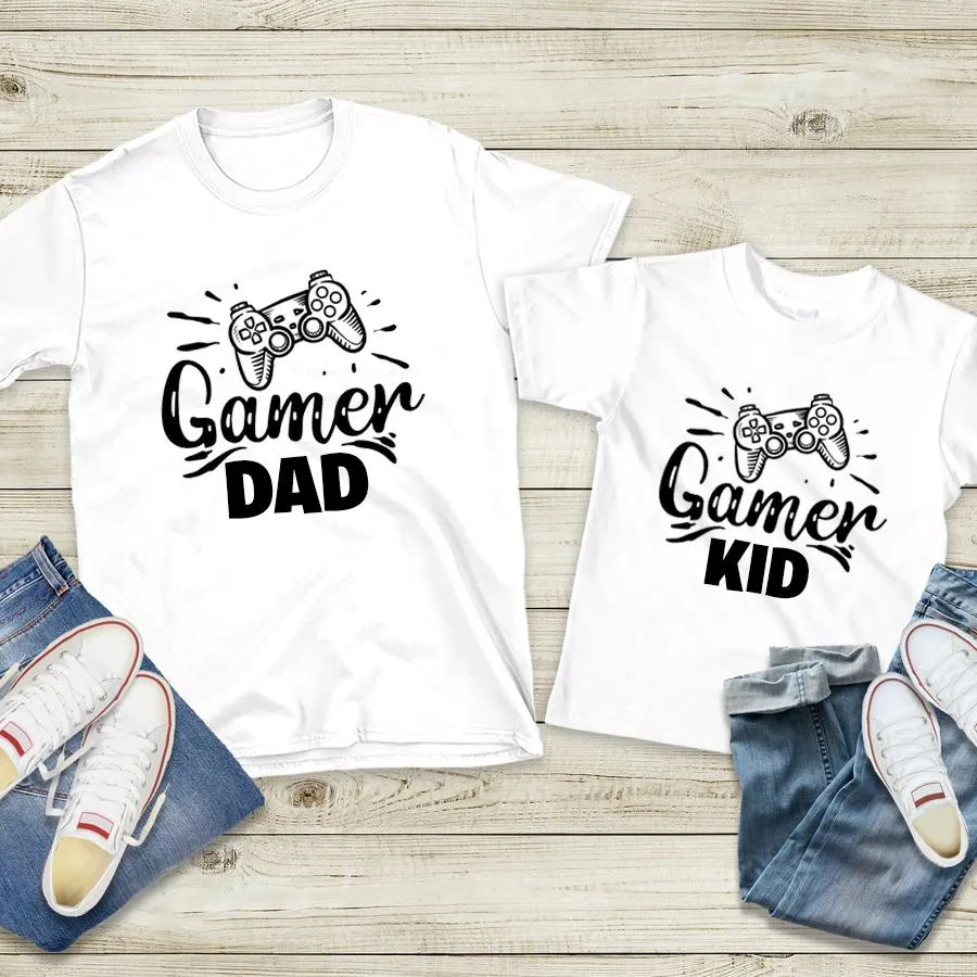 Gamer Dad & Gamer Kid Matching White T-Shirts daddy outfits clearance