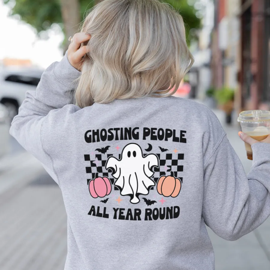 Ghosting Year Round Halloween Back Graphic Sweatshirt mum blouses clearance