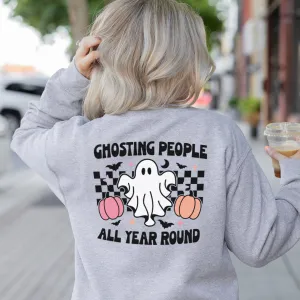 Ghosting Year Round Halloween Back Graphic Sweatshirt mum blouses clearance