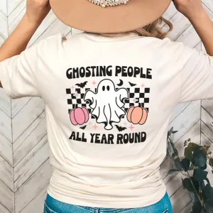 Ghosting Year Round Halloween Back Graphic T-Shirt mum blouses clearance