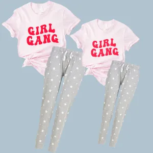 Girl Gang Retro Matching Grey/Pink Star Pyjamas pregnancy clothes clearance