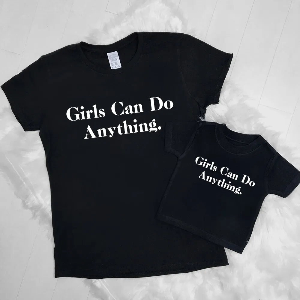 Girls Can Do Anything Black Matching Tees (MRK X) mum blouses clearance