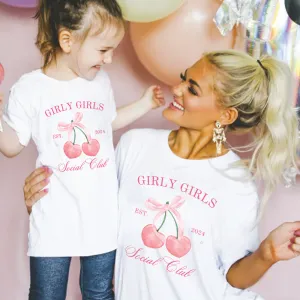 Girly Girls Club Cherry Bow Matching T-Shirts White maternity dresses promo