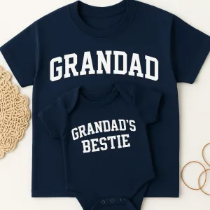 Grandad & Bestie College Matching Navy T-Shirt & Baby Vest mens dad clothes online