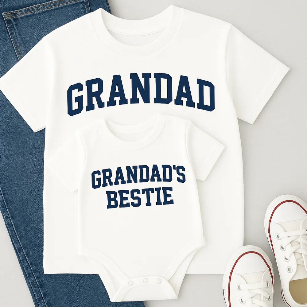 Grandad & Bestie College Matching White T-Shirt & Baby Vest mens dad clothes online