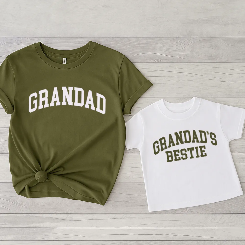 Grandad & Grandad's Bestie College Matching Green/White T-shirts dads clothes cheap