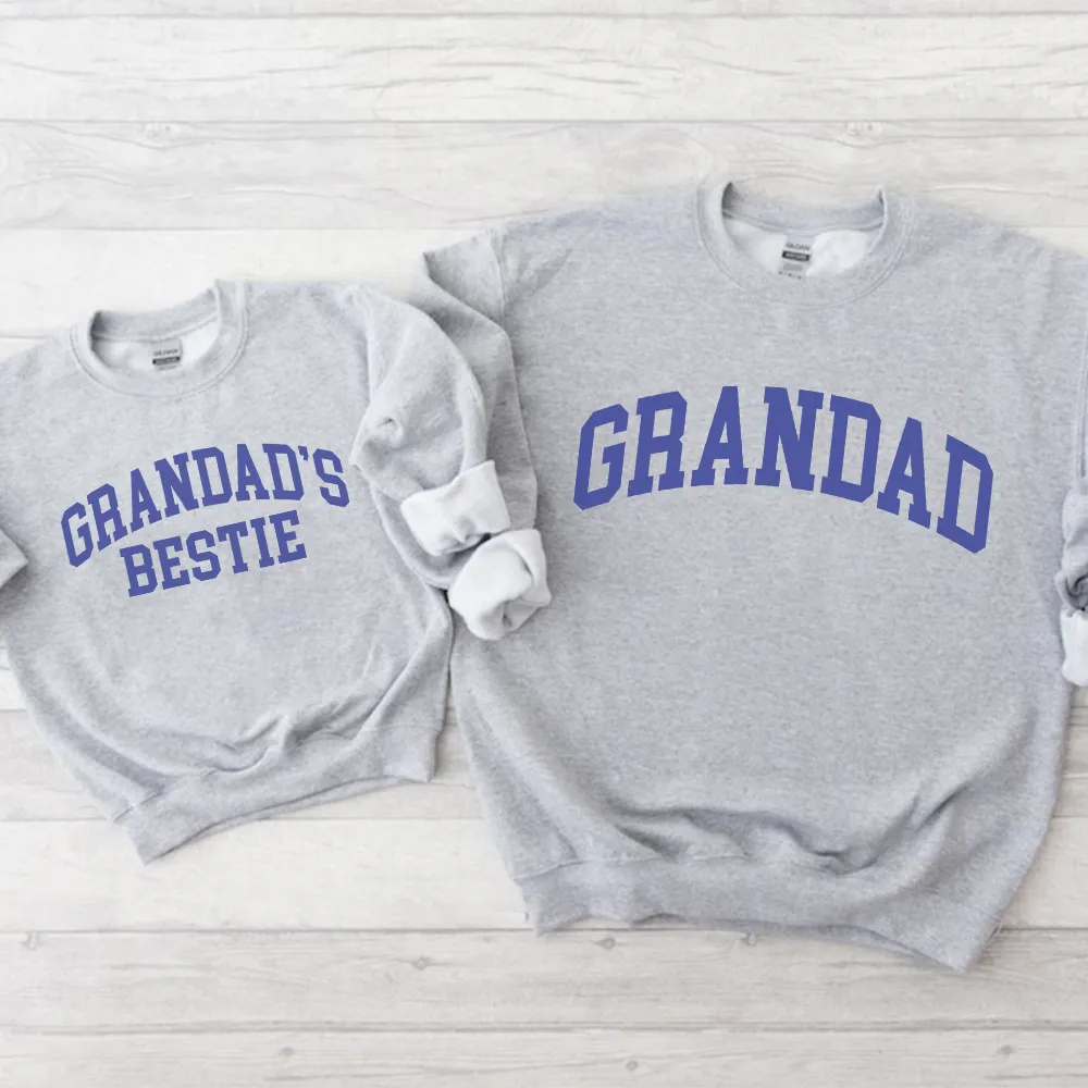Grandad & Grandad's Bestie College Matching Grey/Blue Sweatshirts boys fashion clearance