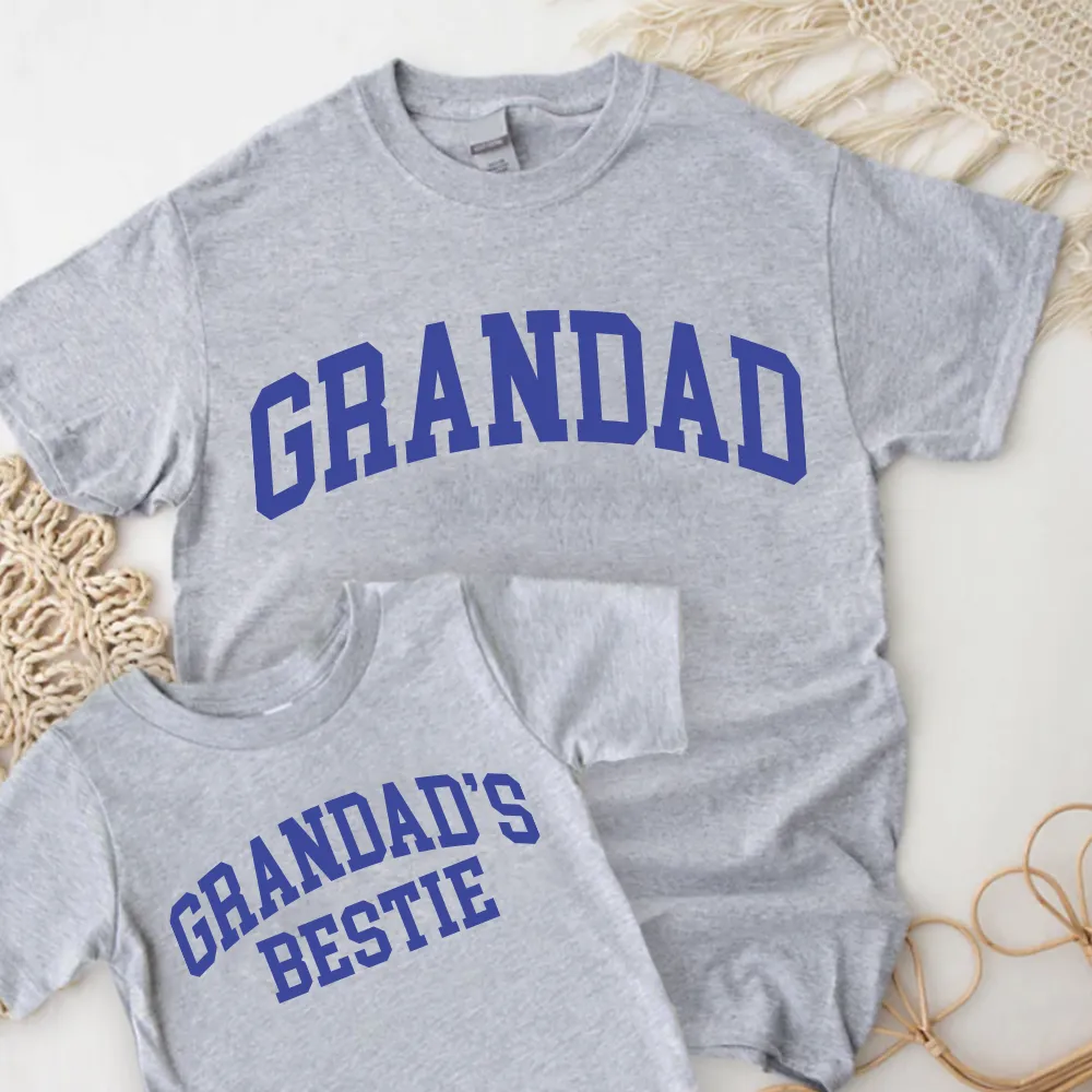 Grandad & Grandad's Bestie College Matching Grey/Blue T-shirts dads clothes cheap