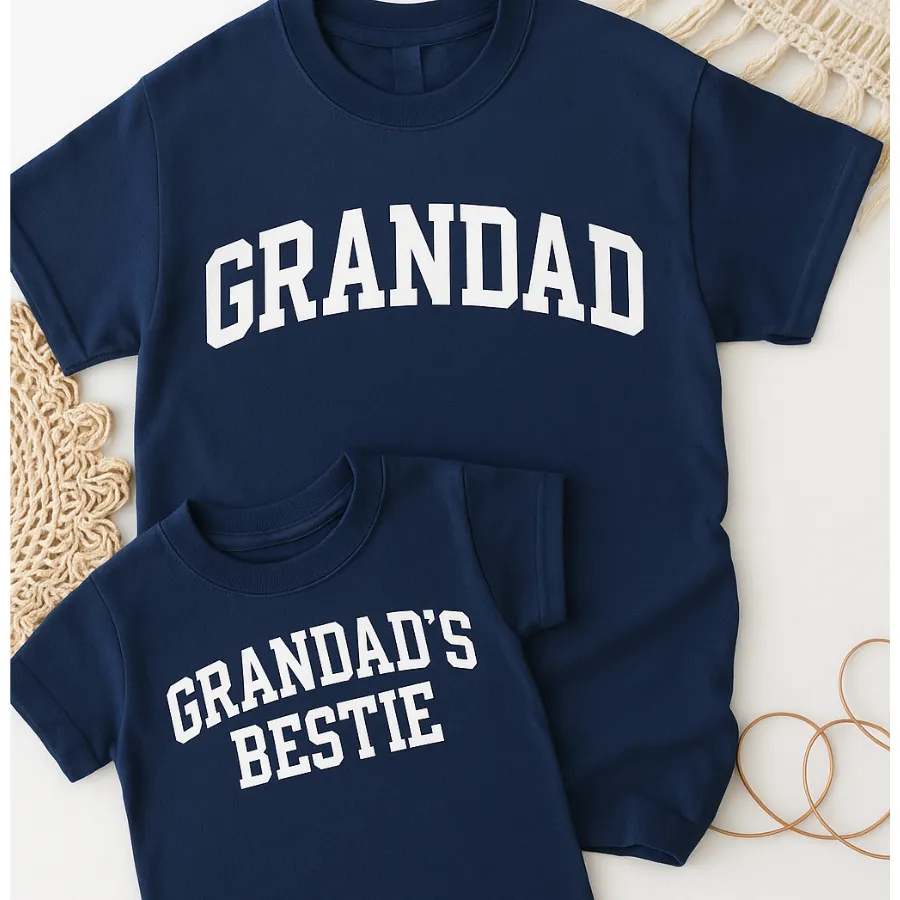 Grandad & Grandad's Bestie College Matching Navy T-Shirts dads clothes cheap