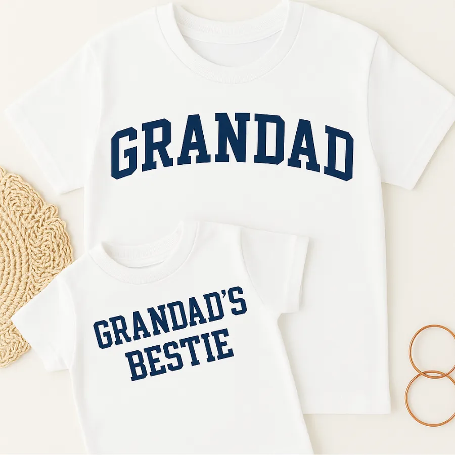 Grandad & Grandad's Bestie College Matching White T-Shirts dads clothes cheap