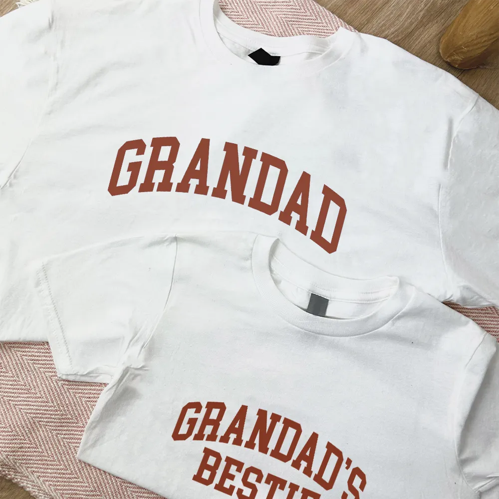 Grandad & Grandad's Bestie College Matching White/Rust T-Shirts dads clothes cheap