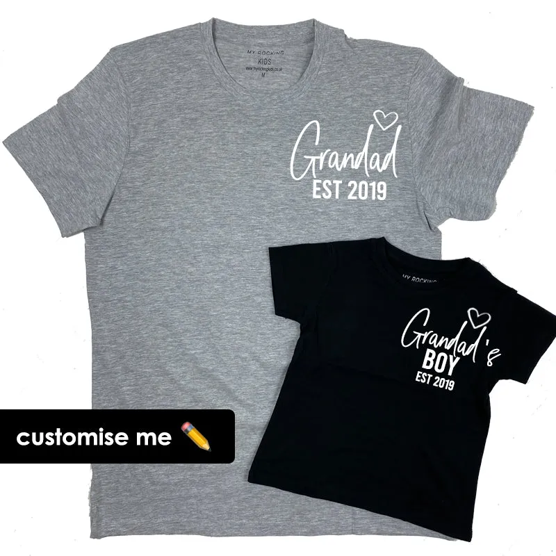 Grandad & Grandad's Boy Mini Logo Heart Established Matching T-Shirts (MRK X) dad hats promo code