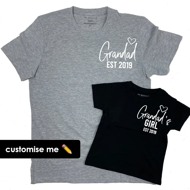 Grandad & Grandad's Girl Mini Logo Heart Established Matching T-Shirts (MRK X) dads clothes cheap