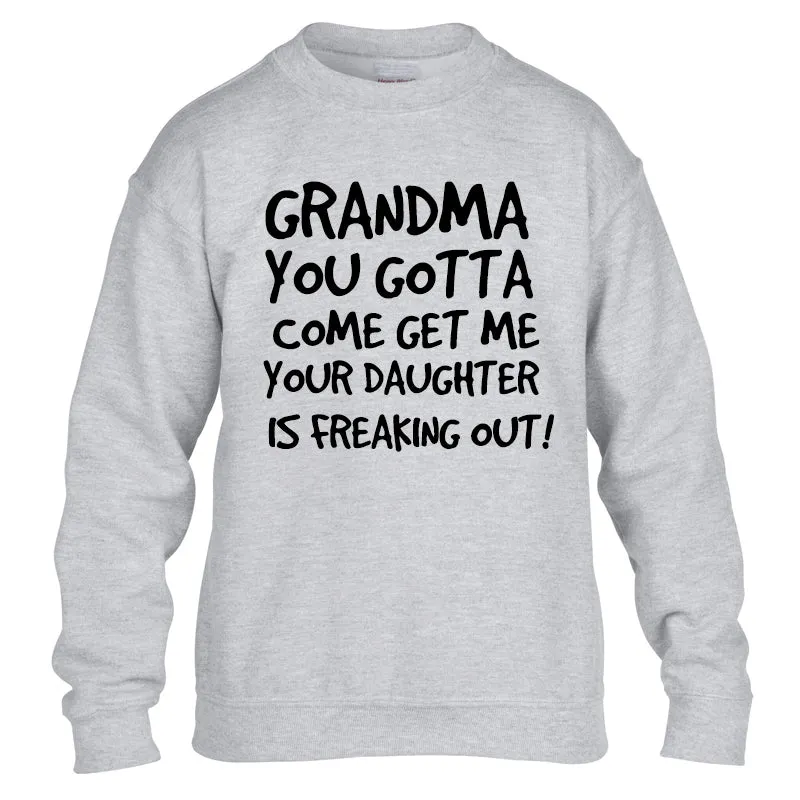 Grandma Come Get Me Heather Grey Sweatshirt (MRK X) boys apparel promo code