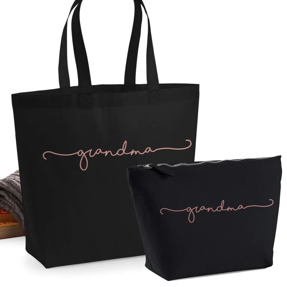 Grandma Retro Script 2 Piece Tote & Accessory Bag Set (MRK X) Auntie Clothing - auntie fashion outlet