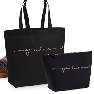 Grandma Retro Script 2 Piece Tote & Accessory Bag Set (MRK X) Auntie Clothing - auntie fashion outlet