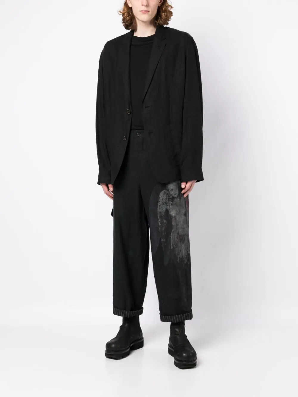 Graphic-Print Drop-Crotch Trousers