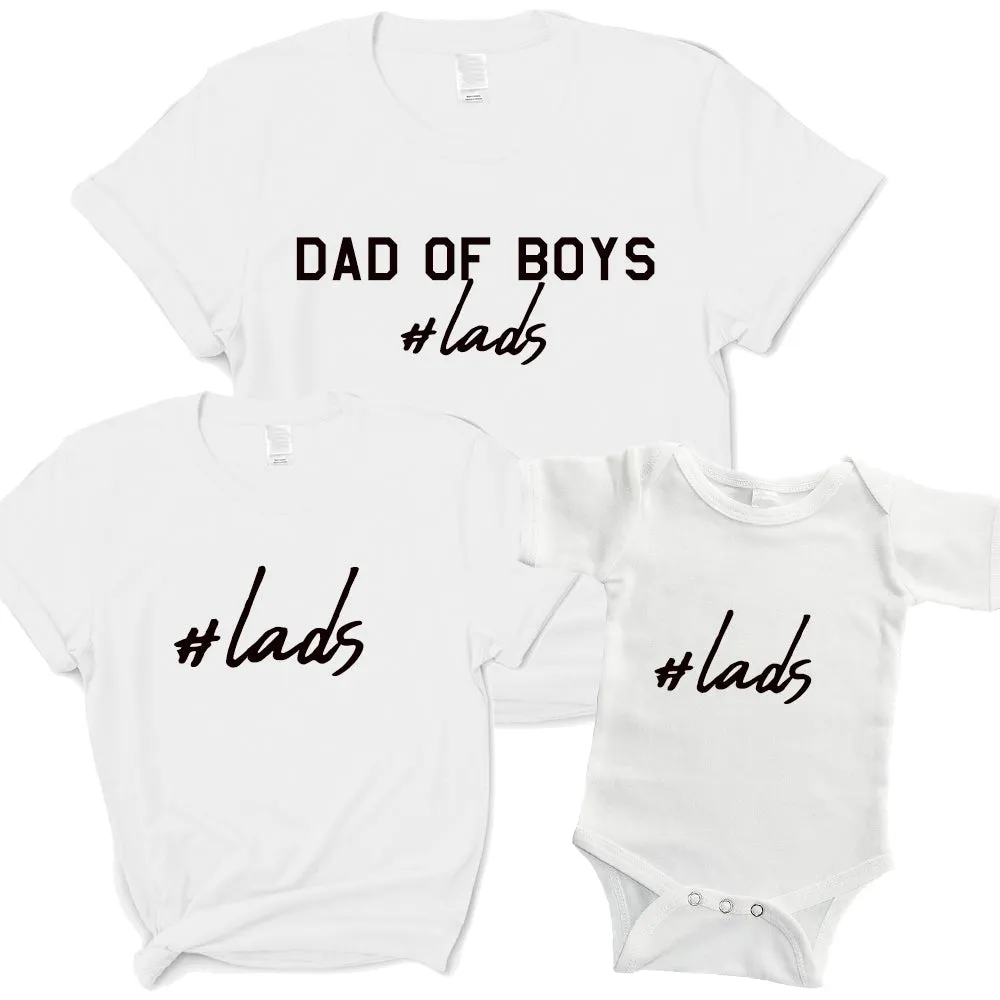 Hashtag Lads- Dad Of Boys & Matching Kid & Baby Bodysuits White daddy outfits clearance