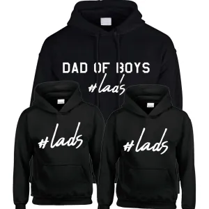 Hashtag Lads- Dad Of Boys & Matching Kids Black Hoodies daddy outfits clearance