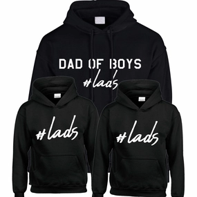 Hashtag Lads- Dad Of Boys & Matching Kids Black Hoodies dad jeans best price