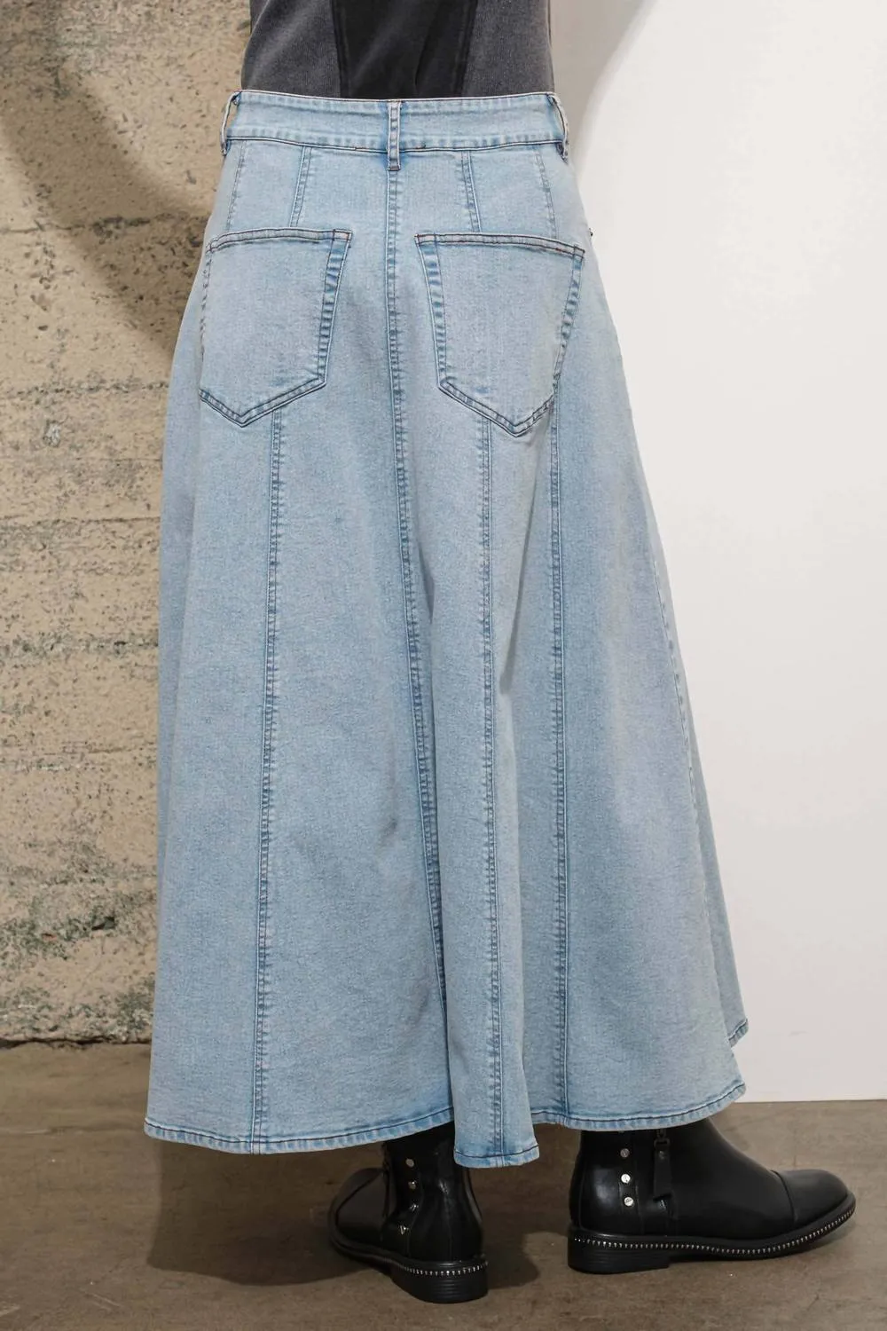 High Waist Vintage Full Long Skirt In Light Wash
