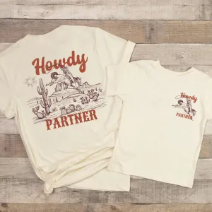 Howdy Partner Matching Front & Back Graphic T-Shirt dads clothes cheap