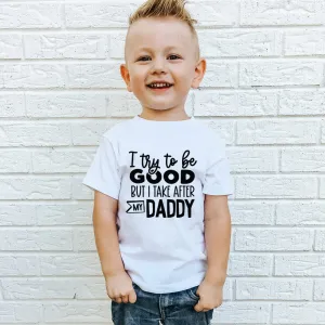 I Try To Be Good But Take After Dad White T-Shirt dad hats promo code