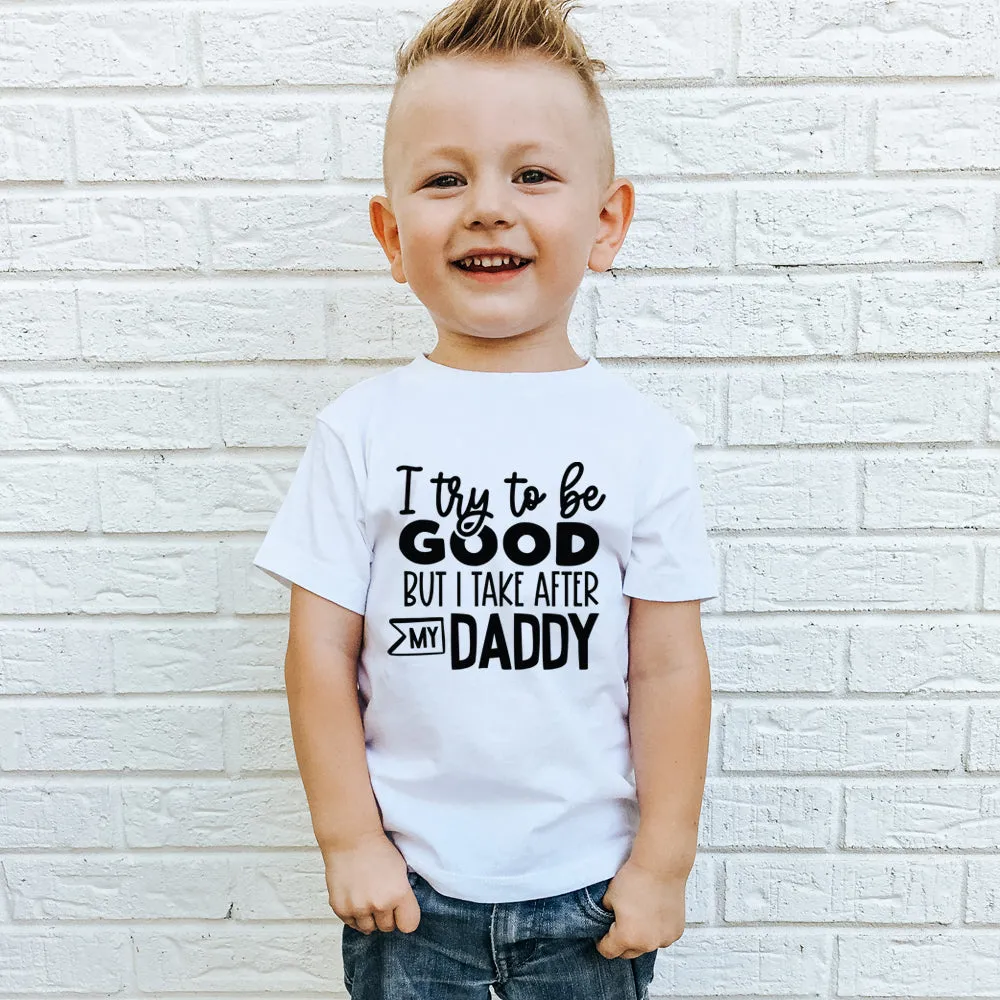 I Try To Be Good But Take After Dad White T-Shirt dad hats promo code