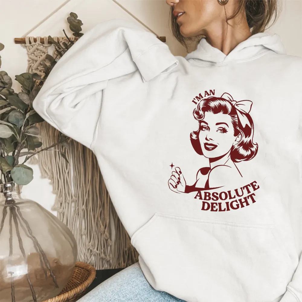 I'm an Absolute Delight Retro Hoodie mum jeans promo