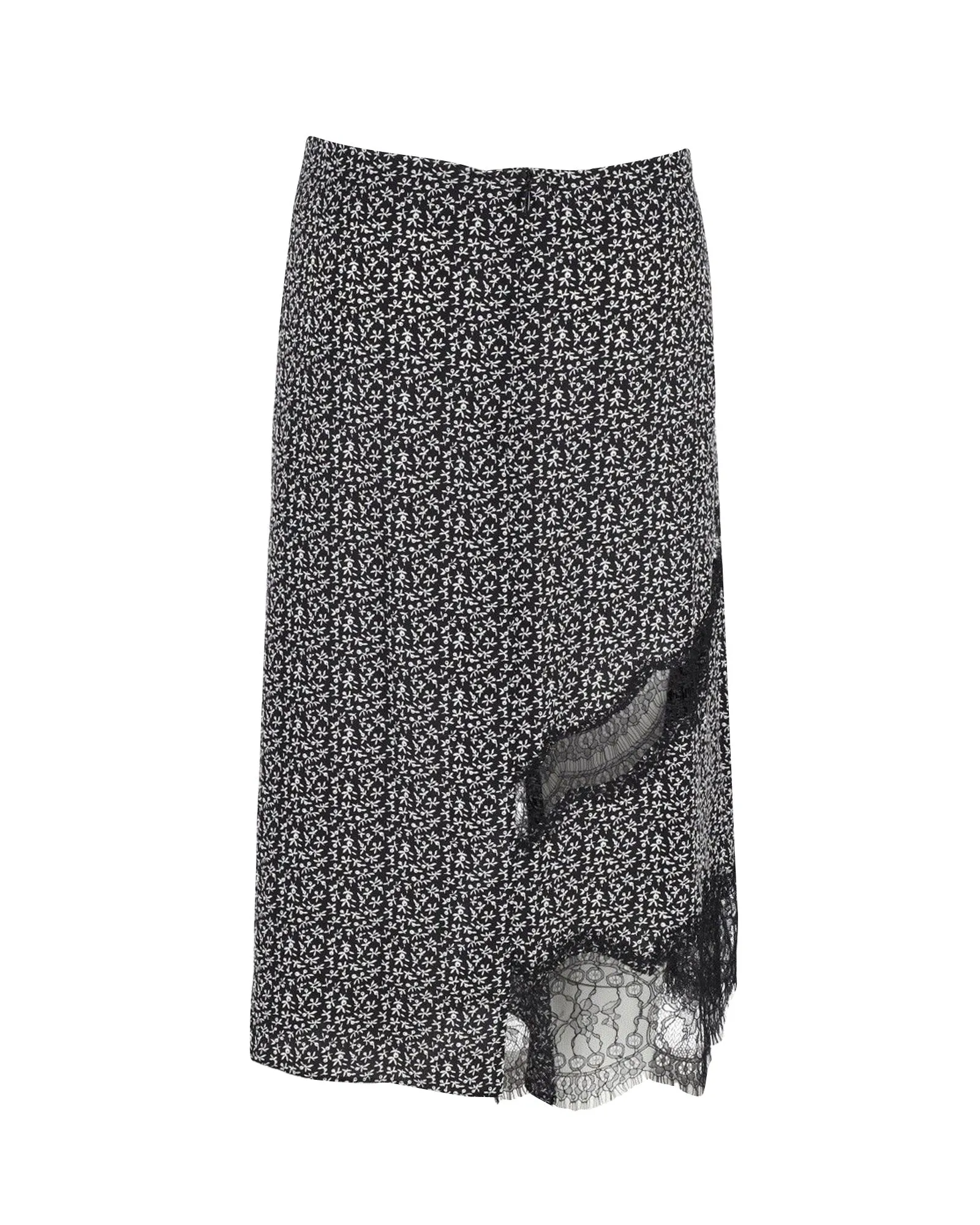 Joseph Lace-Trimmed Floral Midi Skirt in Black Silk