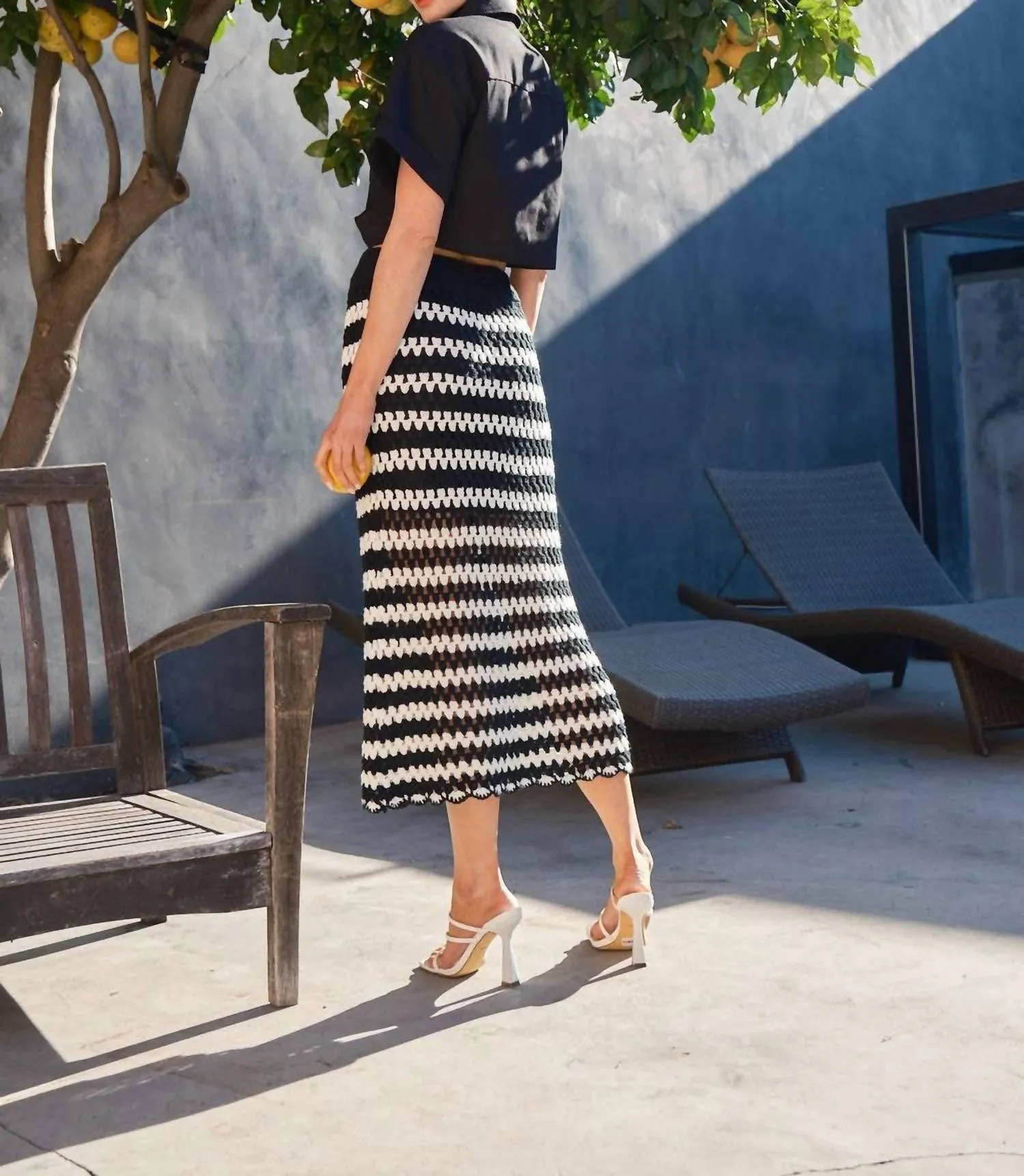 Josephine Handmade Crochet Midi Skirt In Black/white