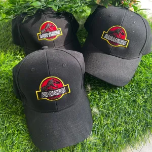 Jurassic Daddy, Mama & Mini Saurus Matching Black Caps pregnancy clothes clearance