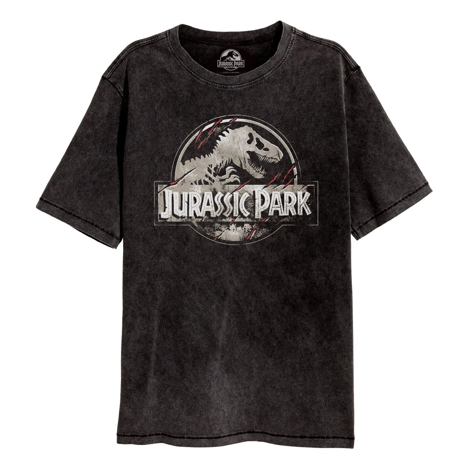 Jurassic Park Scratched Logo SuperHeroes Inc. Acid Wash T-Shirt dad bod shirts discount