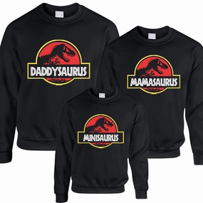 Jurassic Daddy, Mama & Mini-Saurus Matching Black Sweatshirts dad jeans best price