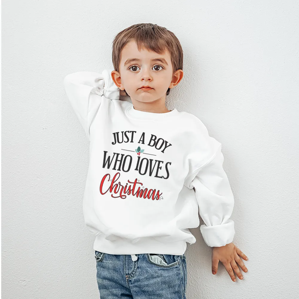 Just A Girl & Boy Who Loves Christmas Matching White Sweatshirts