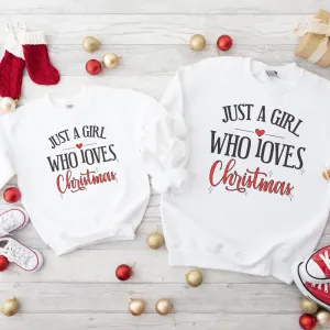 Just A Girl & Boy Who Loves Christmas Matching White Sweatshirts pregnancy clothes clearance