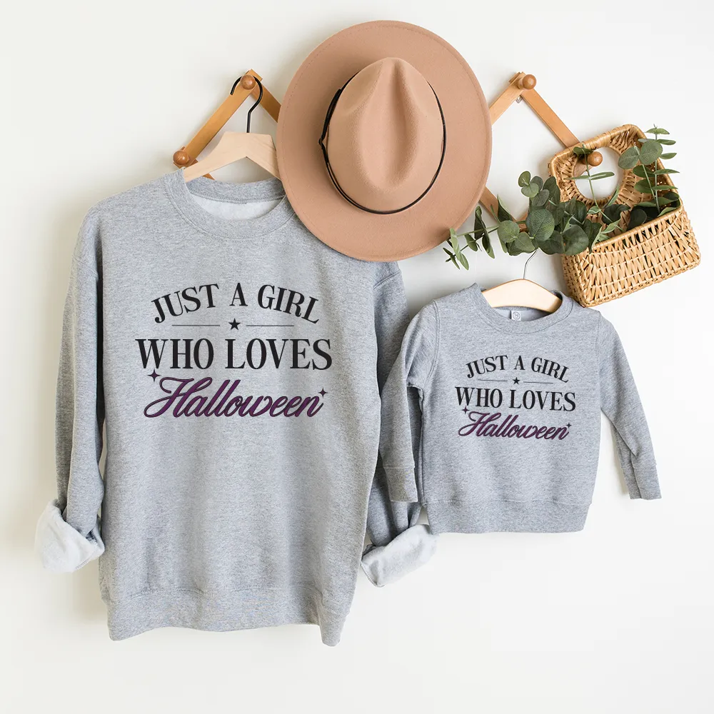 Just A Girl Who Loves Halloween Matching Heather Grey Sweatshirts pregnancy clothes clearance