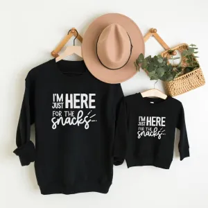 Just Here For The Snacks Mum & Kid Matching Sweatshirts nursing tops best deals