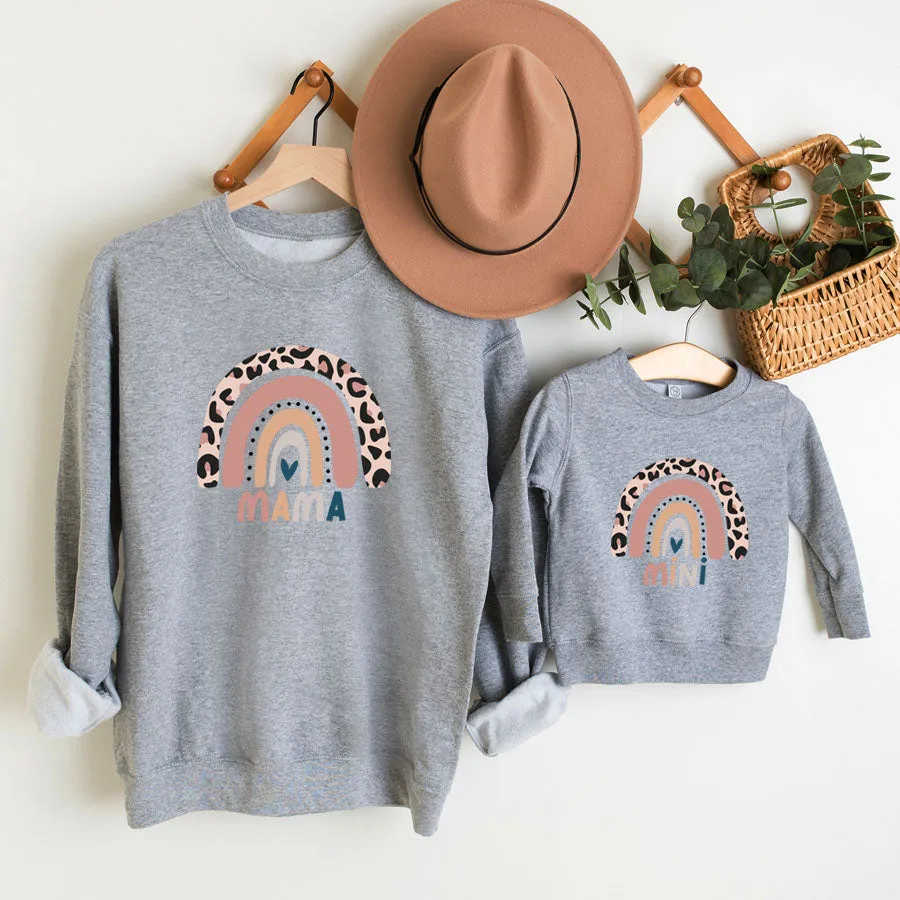Leopard Rainbow Mama & Mini Leopard Heather Grey Sweatshirts discount mum dresses
