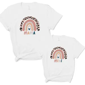 Leopard Rainbow Mama & Mini White T-Shirts nursing tops best deals