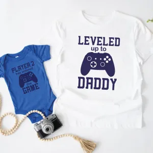 Leveled Up Daddy/Player 2 Dad & Baby Tee & Vest White/Colbalt Blue fathers day sale outfits