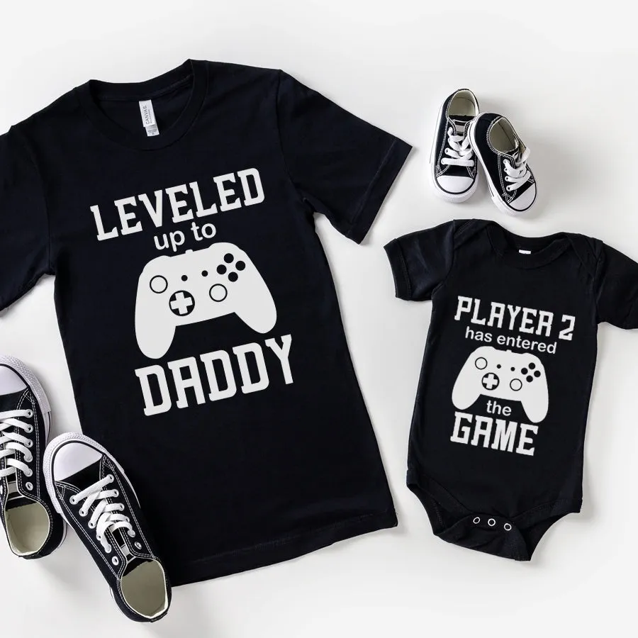 Leveled Up Daddy/Player 2 Matching Black Tees & Baby Vest dads clothes cheap