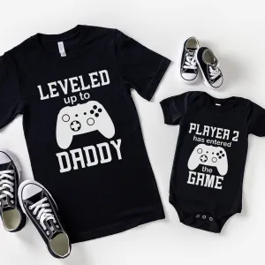 Leveled Up Daddy/Player 2 Matching Black Tees & Baby Vest dads clothes cheap
