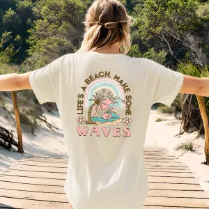 Lifes A Beach & Making Waves Back Logo T-Shirt maternity dresses promo