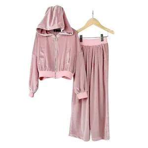 Little Luxe LDN Diamante Velout Lounge Set- Pink discount girls tops