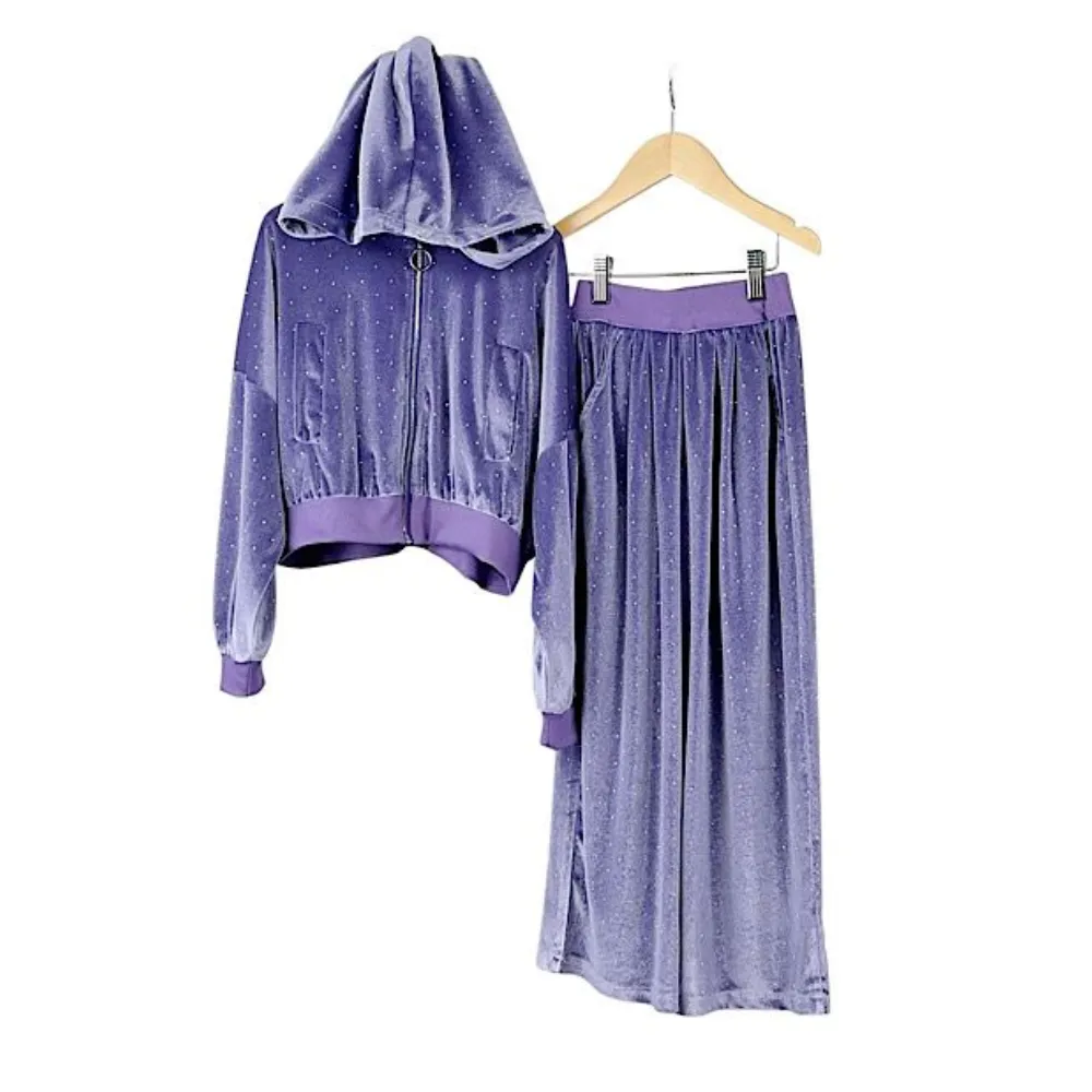 Little Luxe LDN Diamante Velout Lounge Set- Purple discount girls tops