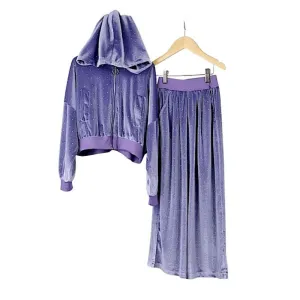 Little Luxe LDN Diamante Velout Lounge Set- Purple discount girls tops