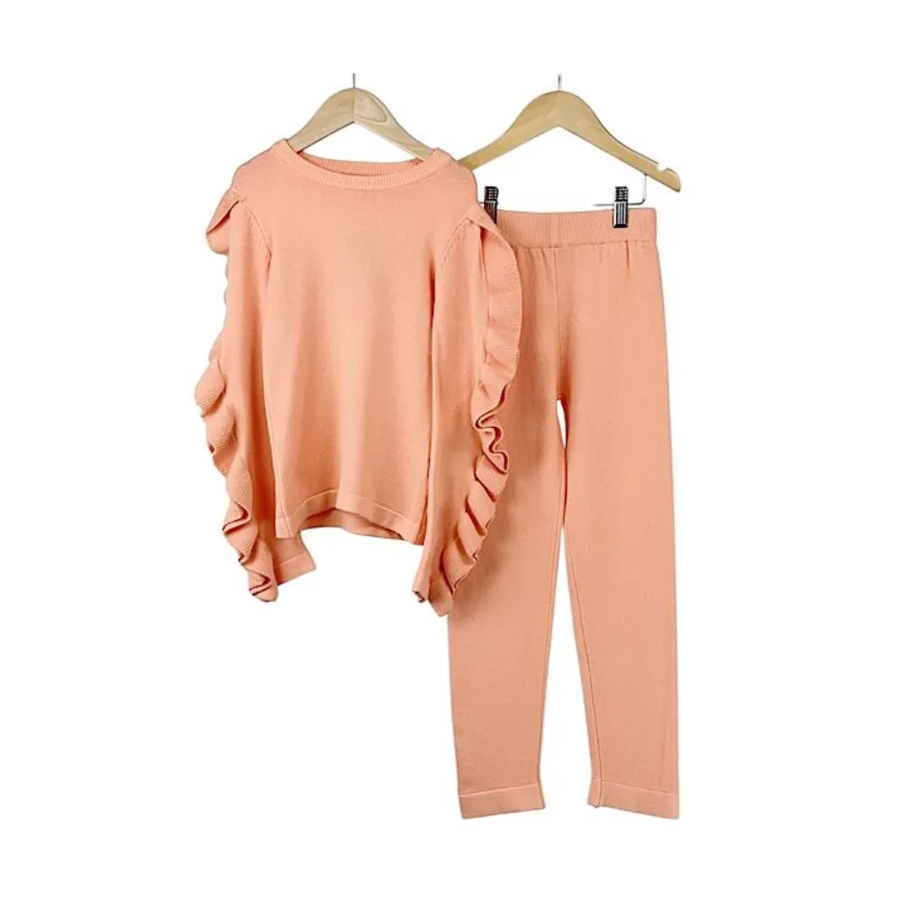 Little Luxe LDN Ruffle Frill Co-Ord Set- Orange discount girls tops